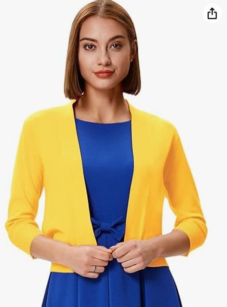 Women's Cropped Cardigan Open-Front 3/4 Sleeve Stylish Layering Casual