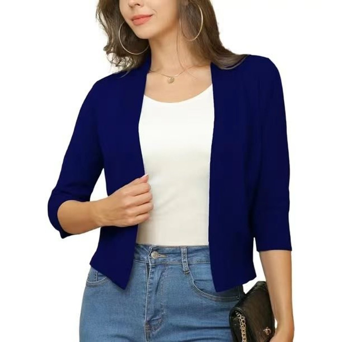 Women's Cropped Cardigan Open-Front 3/4 Sleeve Stylish Layering Casual
