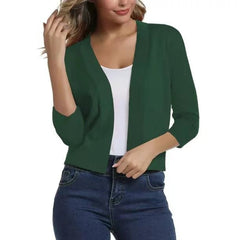 Women's Cropped Cardigan Open-Front 3/4 Sleeve Stylish Layering Casual
