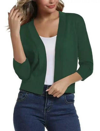 Women's Cropped Cardigan Open-Front 3/4 Sleeve Stylish Layering Casual