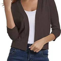 Women's Cropped Cardigan Open-Front 3/4 Sleeve Stylish Layering Casual