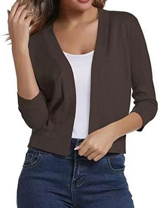 Women's Cropped Cardigan Open-Front 3/4 Sleeve Stylish Layering Casual