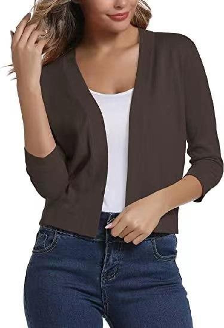 Women's Cropped Cardigan Open-Front 3/4 Sleeve Stylish Layering Casual