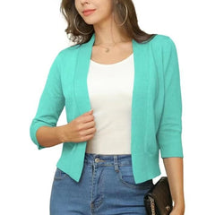 Women's Cropped Cardigan Open-Front 3/4 Sleeve Stylish Layering Casual