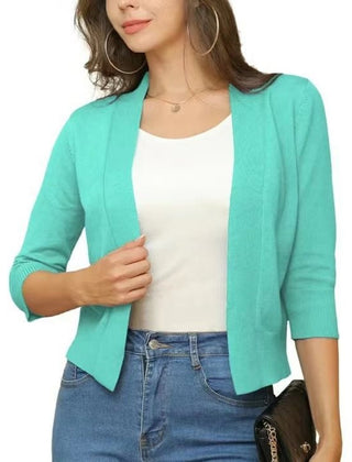 Women's Cropped Cardigan Open-Front 3/4 Sleeve Stylish Layering Casual