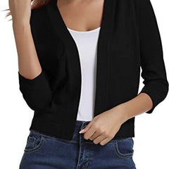 Women's Cropped Cardigan Open-Front 3/4 Sleeve Stylish Layering Casual