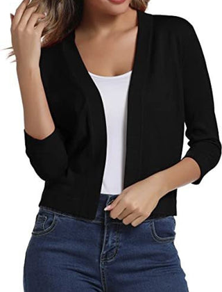 Women's Cropped Cardigan Open-Front 3/4 Sleeve Stylish Layering Casual