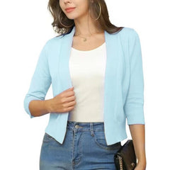 Women's Cropped Cardigan Open-Front 3/4 Sleeve Stylish Layering Casual
