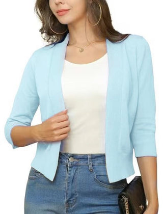 Women's Cropped Cardigan Open-Front 3/4 Sleeve Stylish Layering Casual