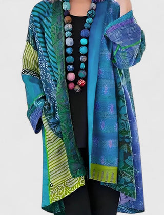 Women's Long Cardigan Open-Front Patchwork Print Layering Casual Everyday