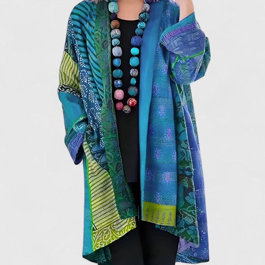 Women's Long Cardigan Open-Front Patchwork Print Layering Casual Everyday