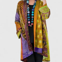 Women's Long Cardigan Open-Front Patchwork Print Layering Casual Everyday