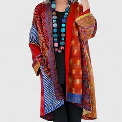 Women's Long Cardigan Open-Front Patchwork Print Layering Casual Everyday