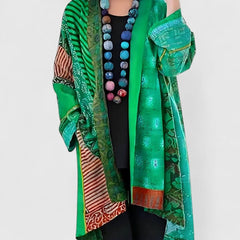 Women's Long Cardigan Open-Front Patchwork Print Layering Casual Everyday