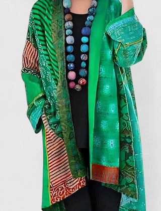 Women's Long Cardigan Open-Front Patchwork Print Layering Casual Everyday