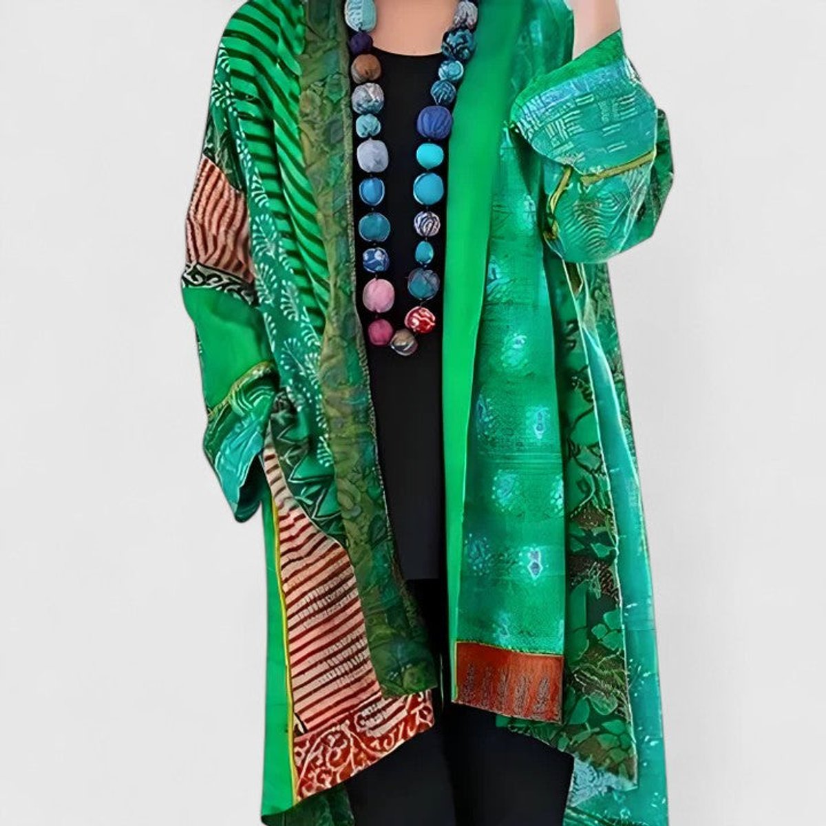 Women's Long Cardigan Open-Front Patchwork Print Layering Casual Everyday