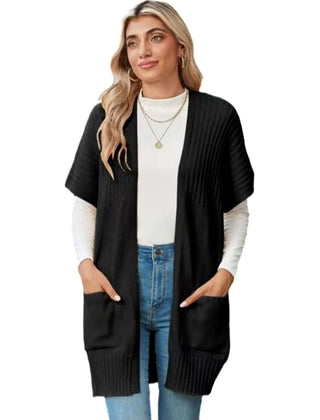 Women's Open-Front Cardigan Sweater Short-Sleeve Pockets Casual Layering