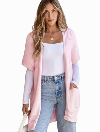 Women's Open-Front Cardigan Sweater Short-Sleeve Pockets Casual Layering