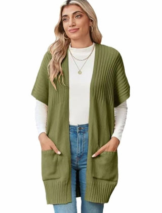 Women's Open-Front Cardigan Sweater Short-Sleeve Pockets Casual Layering