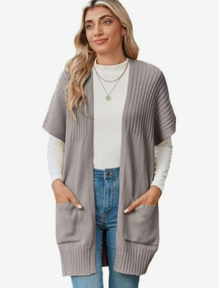Women's Open-Front Cardigan Sweater Short-Sleeve Pockets Casual Layering