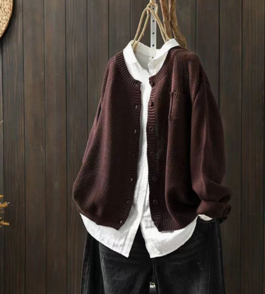 Women's Oversized Knit Cardigan Sweater Button-Front Relaxed Fit Layering