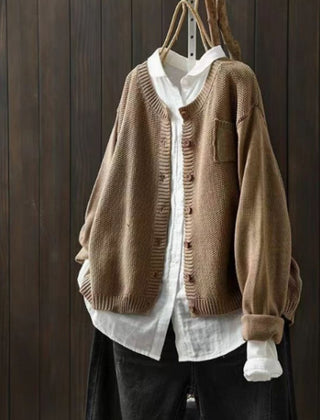 Women's Oversized Knit Cardigan Sweater Button-Front Relaxed Fit Layering