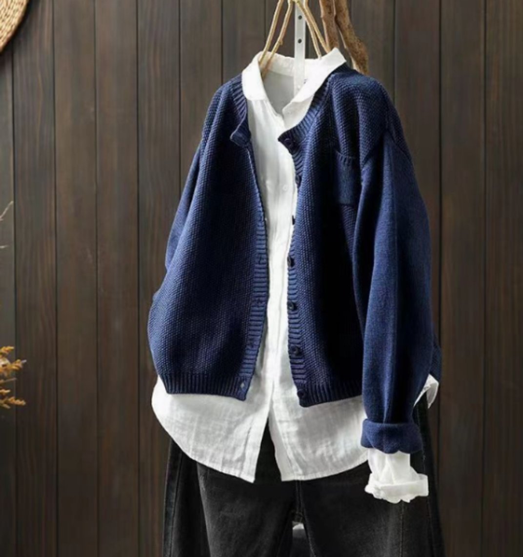 Women's Oversized Knit Cardigan Sweater Button-Front Relaxed Fit Layering
