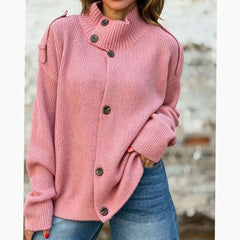 Women's Oversized Knit Cardigan Button-Front Stand-Collar Casual Layering