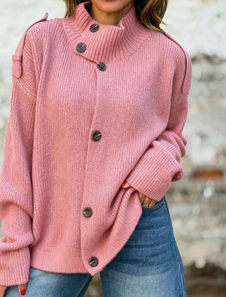 Women's Oversized Knit Cardigan Button-Front Stand-Collar Casual Layering