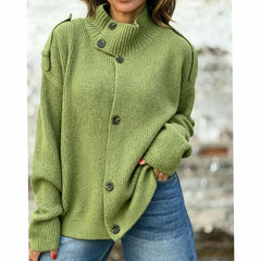 Women's Oversized Knit Cardigan Button-Front Stand-Collar Casual Layering