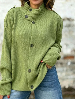 Women's Oversized Knit Cardigan Button-Front Stand-Collar Casual Layering