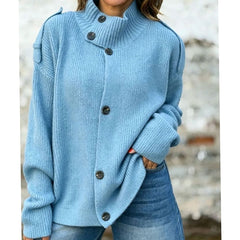 Women's Oversized Knit Cardigan Button-Front Stand-Collar Casual Layering