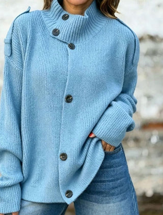 Women's Oversized Knit Cardigan Button-Front Stand-Collar Casual Layering