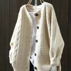 Women's Oversized Cable-Knit Cardigan Sweater Button-Down Cozy Layering