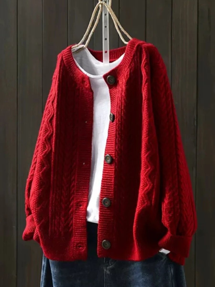 Women's Oversized Cable-Knit Cardigan Sweater Button-Down Cozy Layering