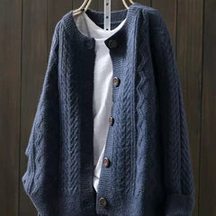 Women's Oversized Cable-Knit Cardigan Sweater Button-Down Cozy Layering
