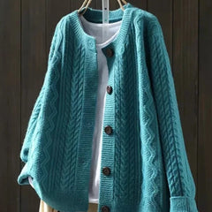 Women's Oversized Cable-Knit Cardigan Sweater Button-Down Cozy Layering