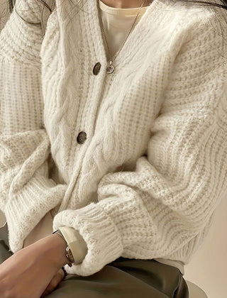 Women's Oversized Cable-Knit Cardigan Button-Front Cozy Layering Casual