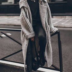 Women's Oversized Longline Cardigan Chunky Rib-Knit Lapel Styling Cozy