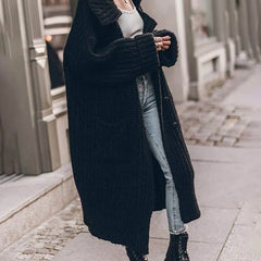 Women's Oversized Longline Cardigan Chunky Rib-Knit Lapel Styling Cozy