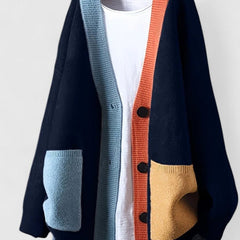 Women's Oversized Color-Block Cardigan Sweater Button-Front Casual Layering