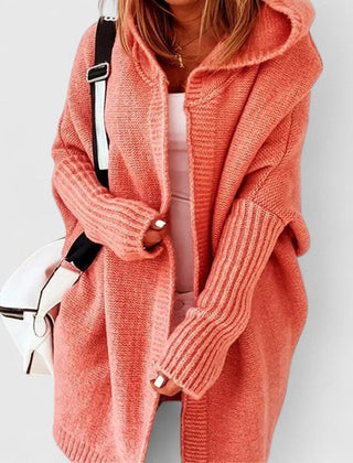 Women's Oversized Knit Cardigan Hooded Open-Front Relaxed Casual Layering