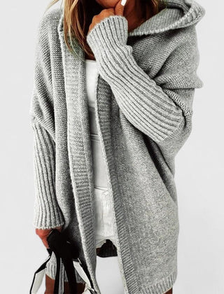 Women's Oversized Knit Cardigan Hooded Open-Front Relaxed Casual Layering