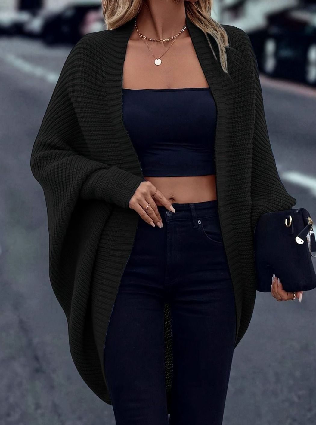 Women's Oversized Longline Cardigan Open-Front Knit Casual Layering