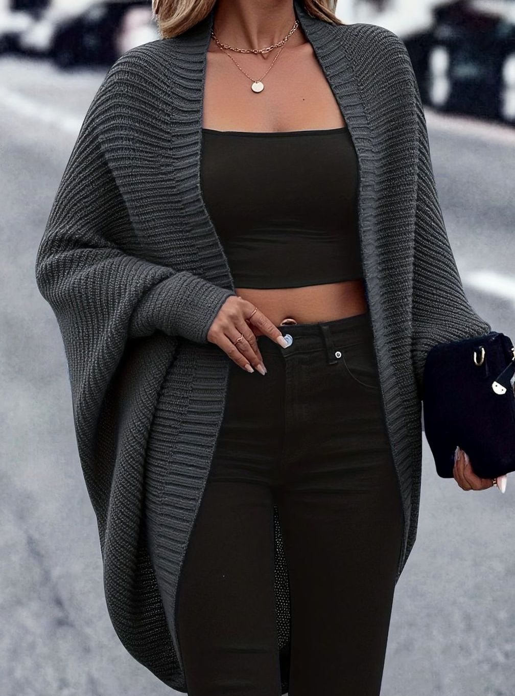 Women's Oversized Longline Cardigan Open-Front Knit Casual Layering