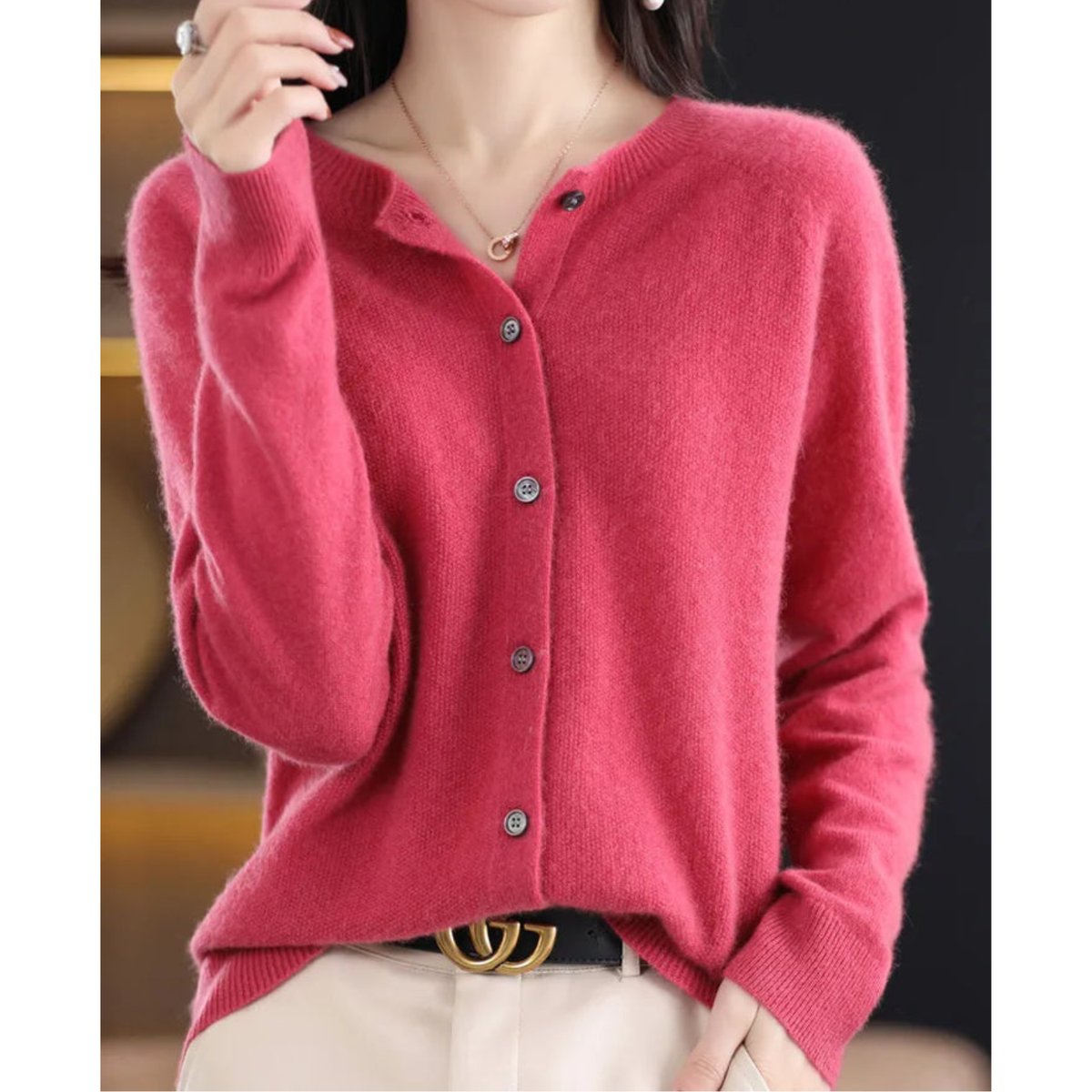 Women's Oversized Button-Front Knit Cardigan Relaxed Fit Long Sleeve Casual