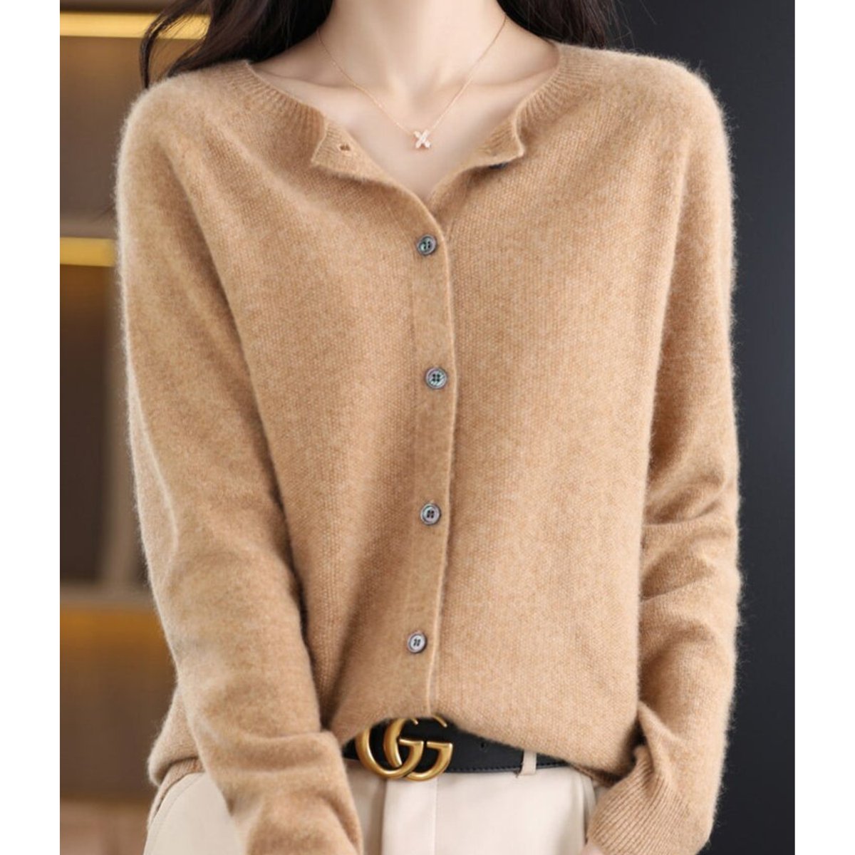 Women's Oversized Button-Front Knit Cardigan Relaxed Fit Long Sleeve Casual