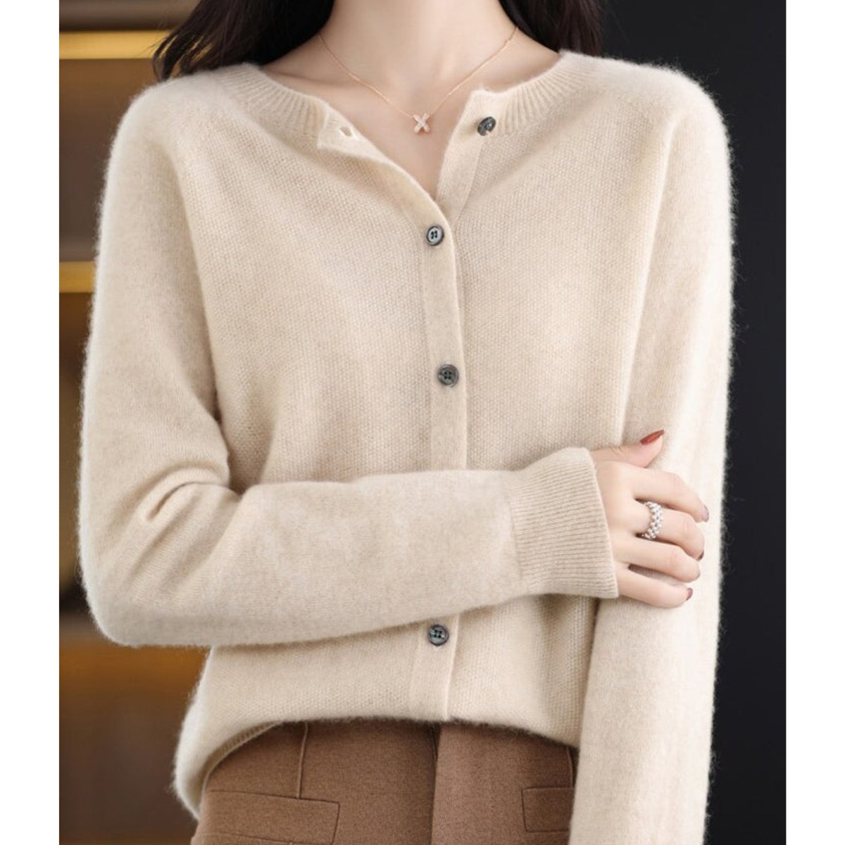 Women's Oversized Button-Front Knit Cardigan Relaxed Fit Long Sleeve Casual