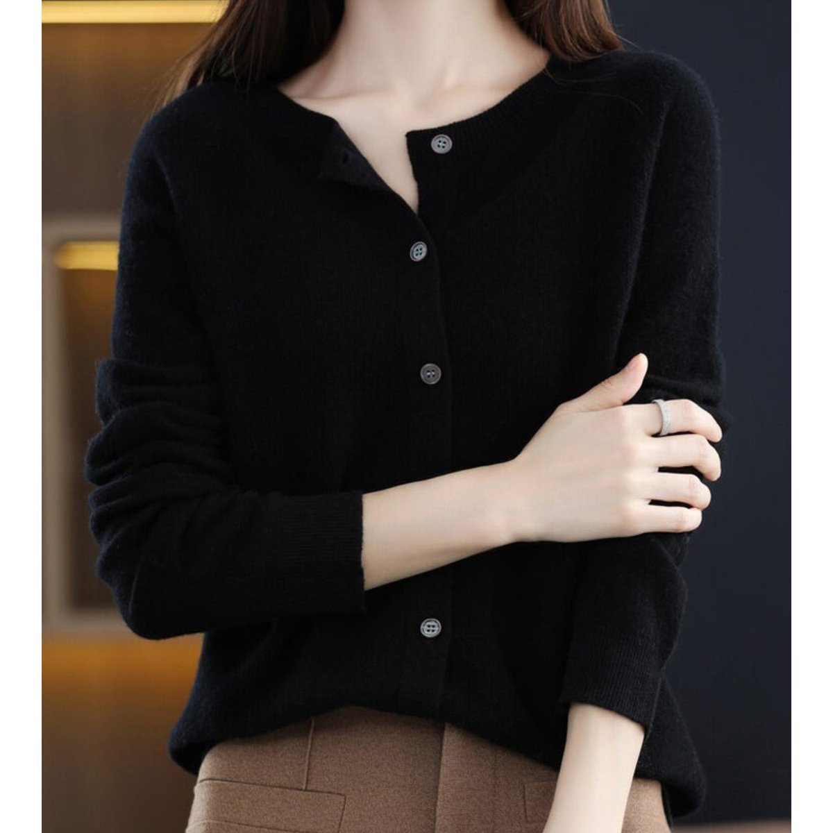 Women's Oversized Button-Front Knit Cardigan Relaxed Fit Long Sleeve Casual