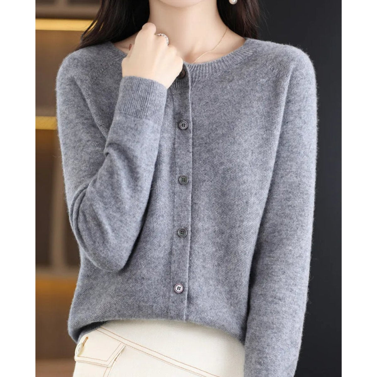 Women's Oversized Button-Front Knit Cardigan Relaxed Fit Long Sleeve Casual